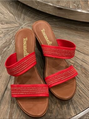 Toscanella Red Dual-Strap Sandals